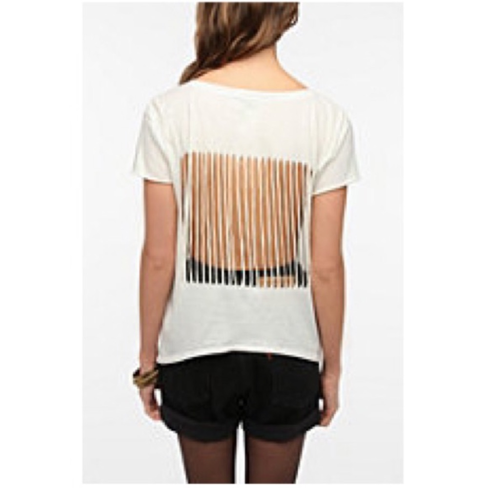 Slash Open Back Basic Cotton Tee Top Shirt Cream